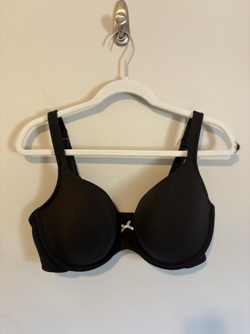 Cacique 40DD Black Solid Underwire T-Shirt Bra Adjustable Straps Bow